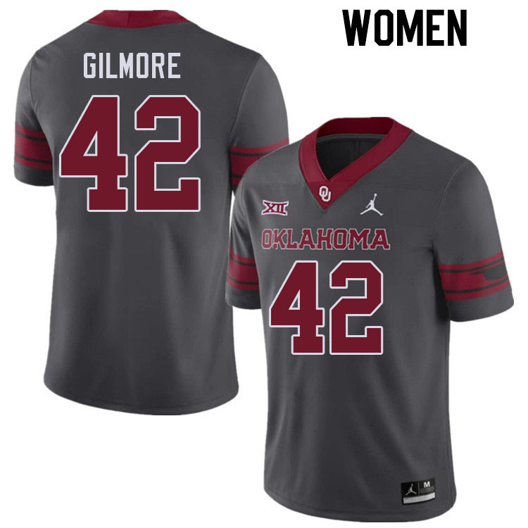 Women #42 Wyatt Gilmore Oklahoma Sooners College Football Jerseys Stitched-Charcoal